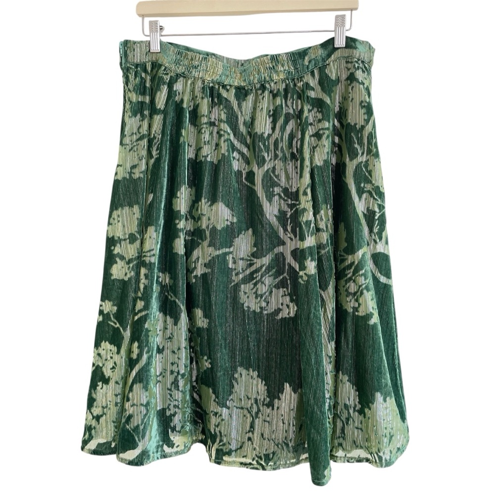 ModCloth Velvet Burn Out Skirt  XL Green Shimmer Striped Flowy - Picture 4 of 13